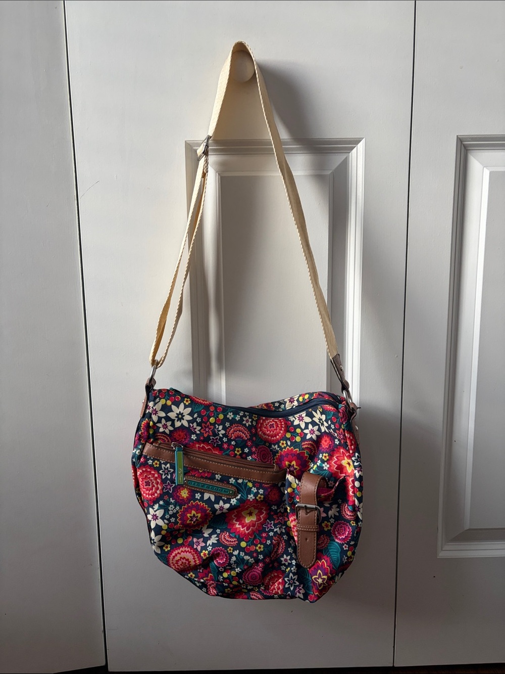 Lily Bloom Floral Pattern Crossbody Bag - Navy & Pink